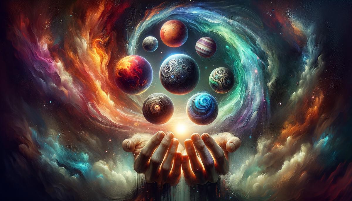 Hands cupping swirling cosmic energy