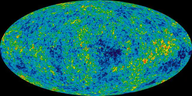 A detailed map of the cosmic microwave background radiation showing tiny temperature fluctuations across the early universe