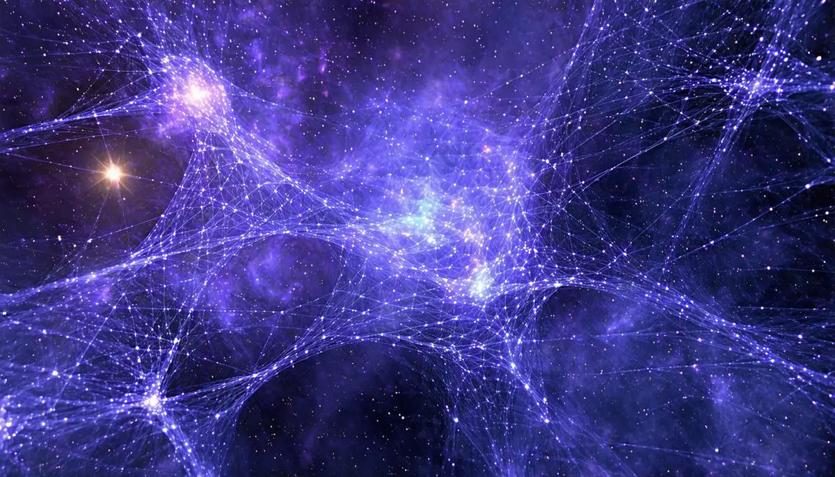 Computer simulation of the cosmic web structure showing filaments and voids