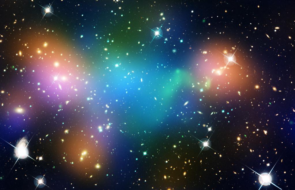 A visualization of dark matter's influence on a galaxy cluster