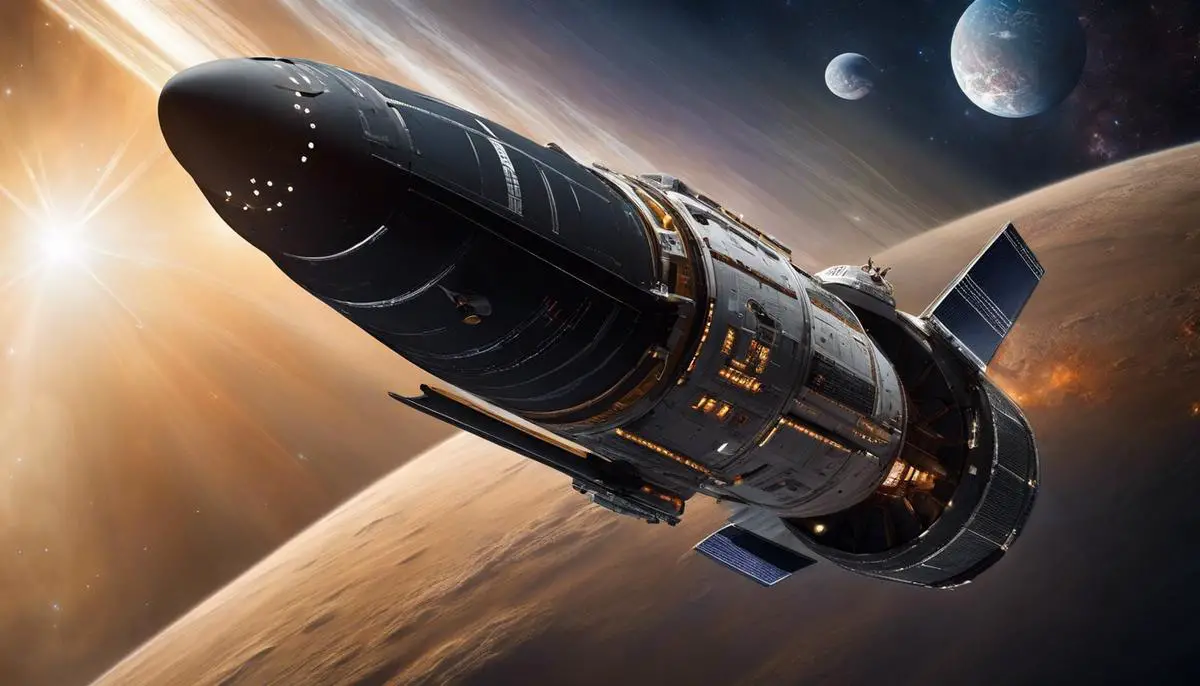 Image depicting the DART mission's spaceship in space.