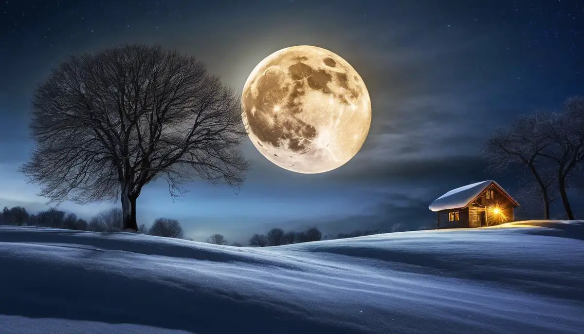 Image of a full moon in December 2023, shining brightly in the night sky