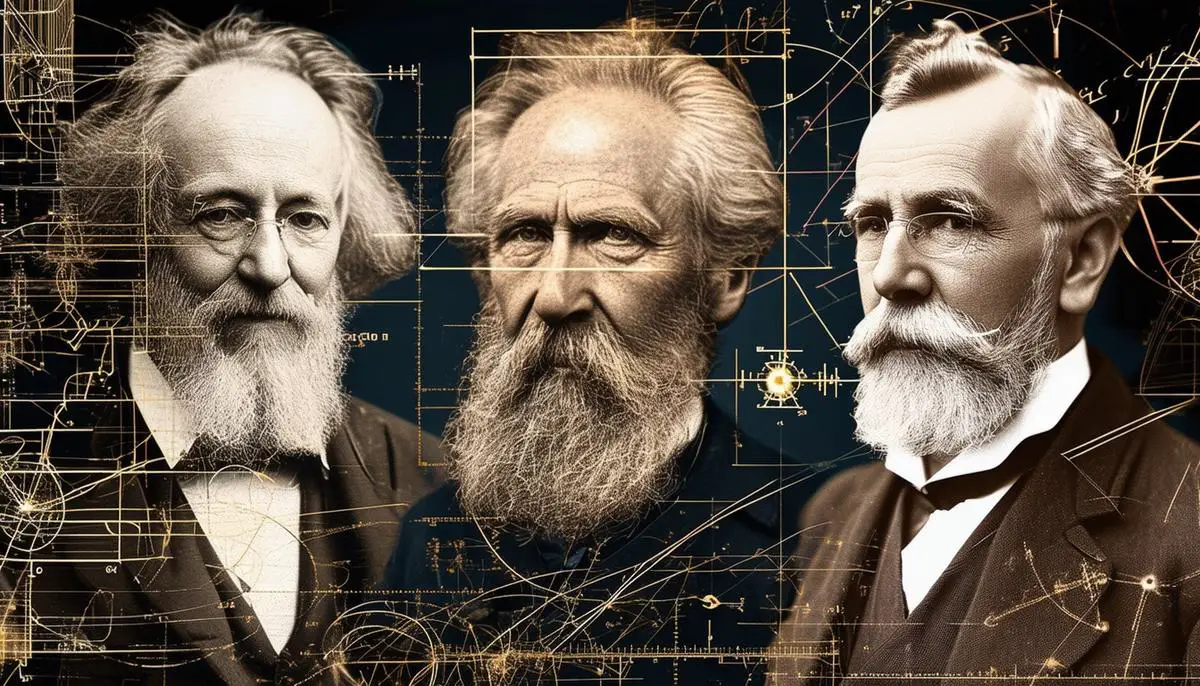 A collage featuring Ole Roemer, James Clerk Maxwell, and Albert A. Michelson, along with their groundbreaking work on measuring and understanding the speed of light throughout history.