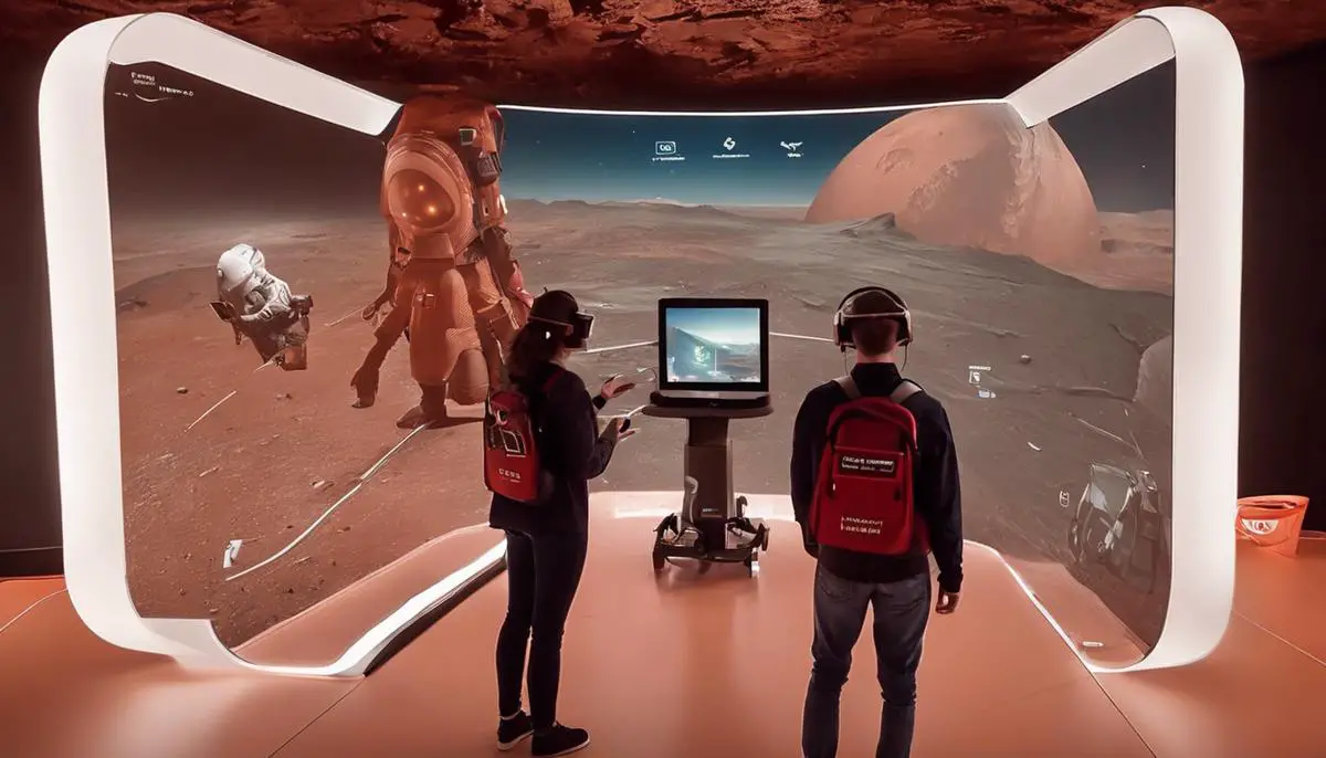 People using the Destination: Mars mixed-reality experience with Microsoft HoloLens