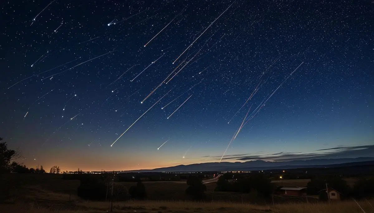 Draconids meteor shower streaking across the night sky with the Draco constellation visible