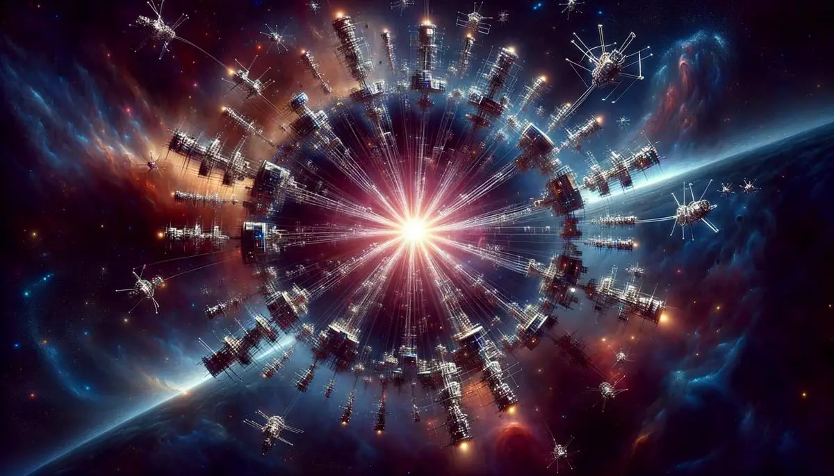 Artistic representation of a Dyson swarm under construction around a star