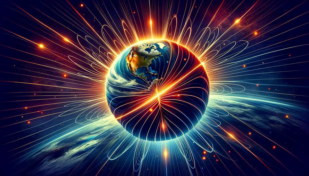 Illustration of Earth's magnetic field protecting the planet from solar wind and cosmic radiation