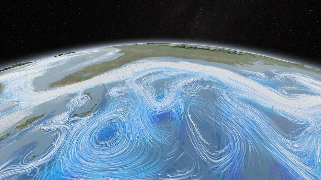 Earth's rotation influencing global wind patterns and ocean currents