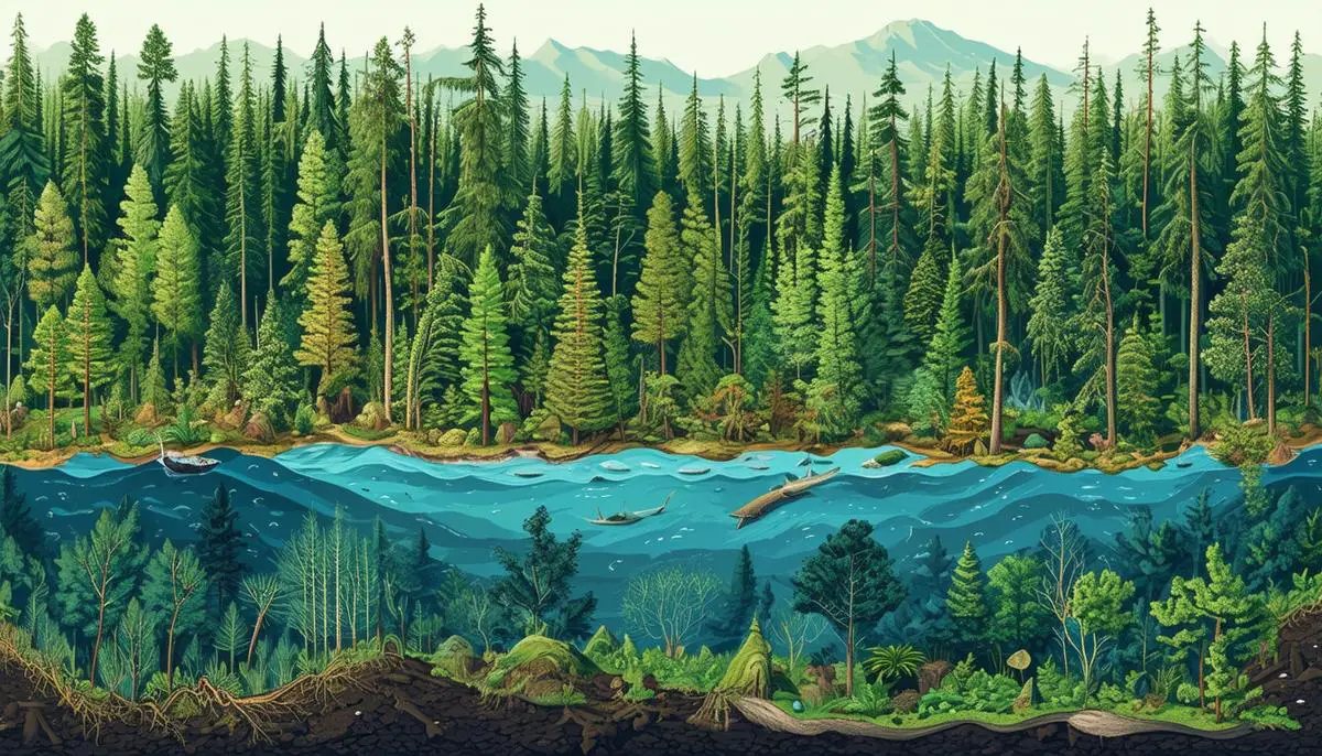 Illustration of Earth's major carbon sinks: forests, peatlands, and oceans