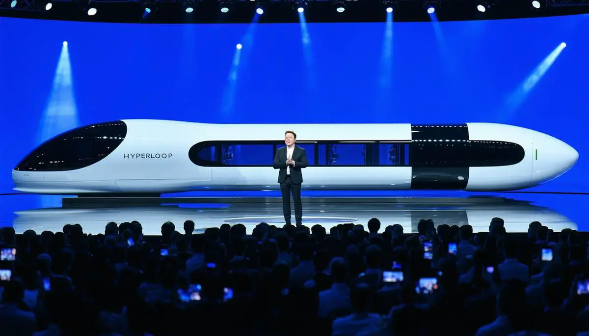 Elon Musk presenting the Hyperloop concept on stage