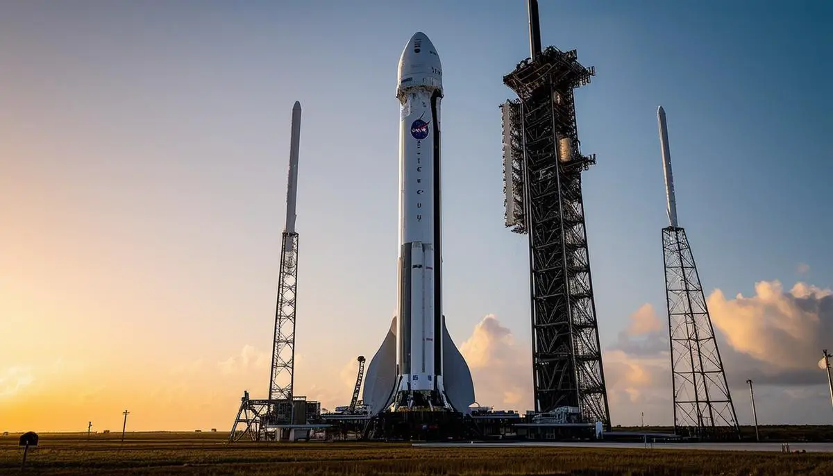 A SpaceX Falcon 9 rocket on the launch pad at Kennedy Space Center, ready for the Crew-8 mission