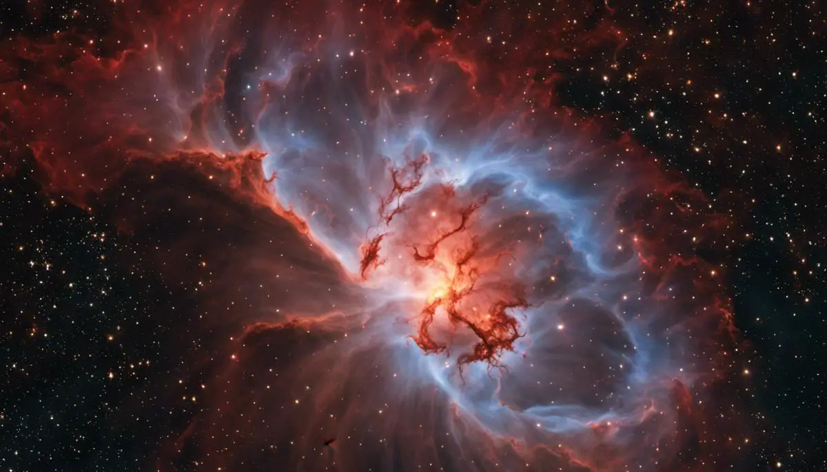 Image depicting the Flame Nebula, showing glowing gas and dust forming complex structure.