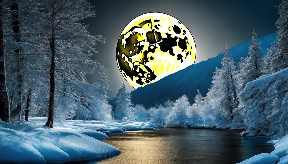 A stunning image capturing the radiance of the Full Cold Moon, showcasing the intricate surface details and illuminating its ecological significance.