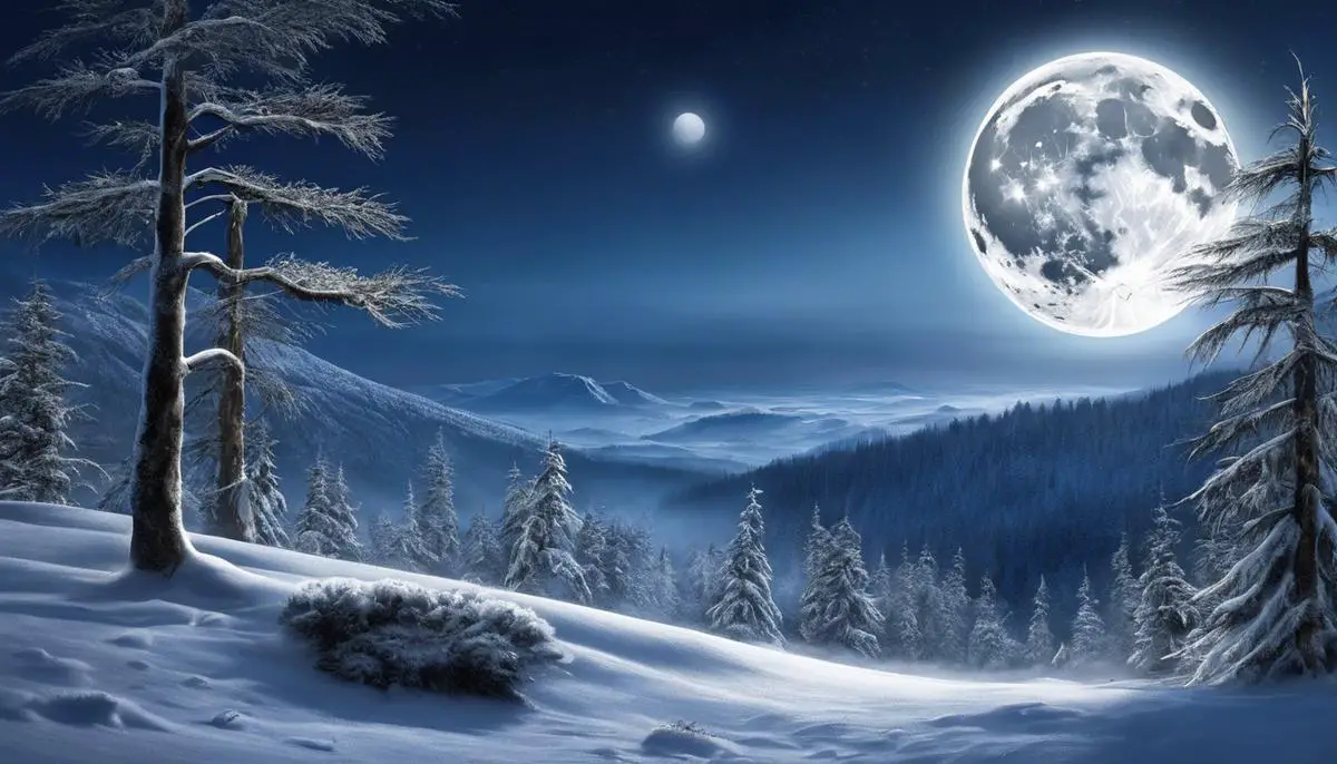 Illustration of the Full Cold Moon, showing its brightness and influence on Earth's ecosystems.