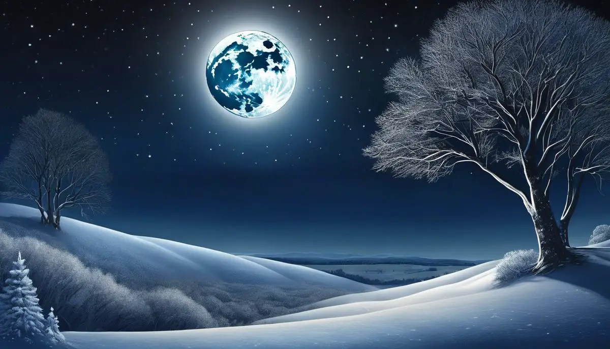 Illustration of the Full Cold Moon shining brightly in the nighttime sky