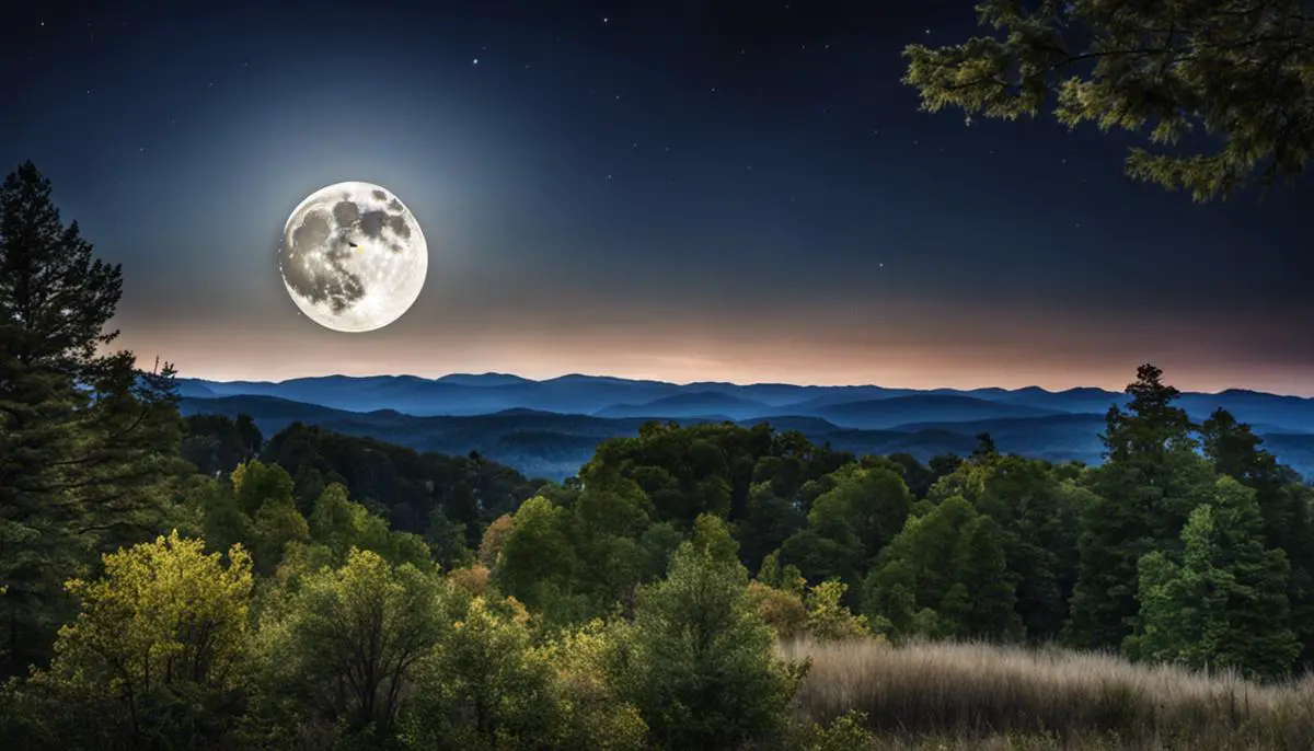 A serene image of a full moon shining brightly in the night sky