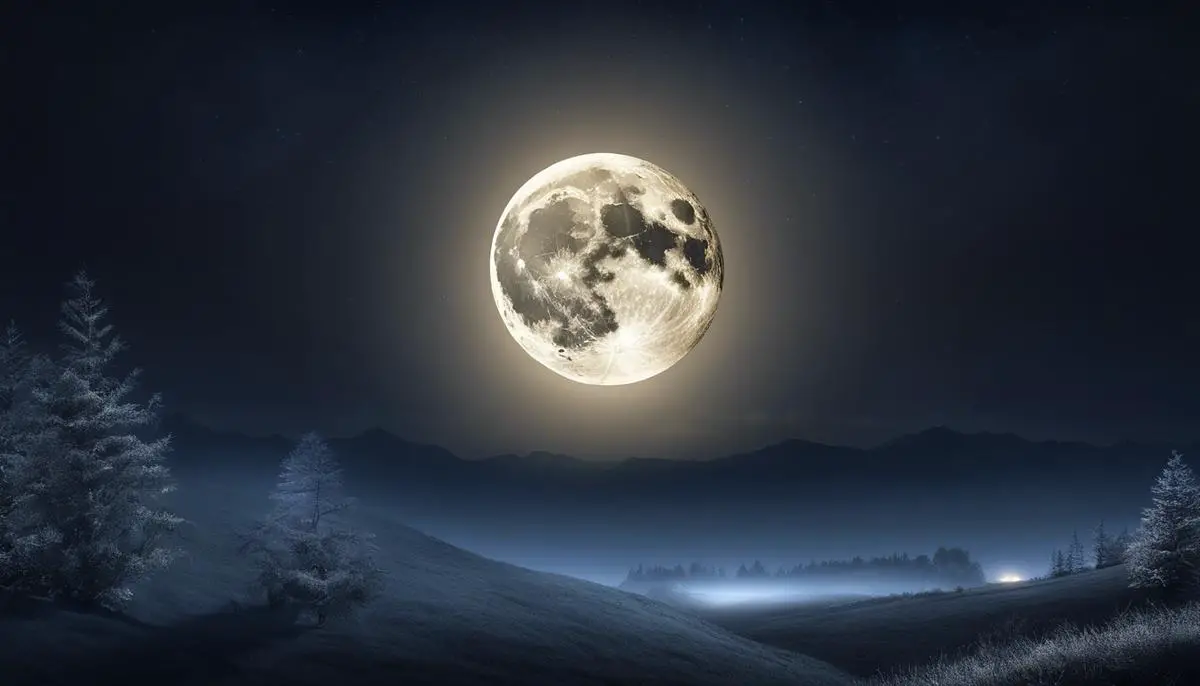 A serene image of the full moon shining brightly in a night sky