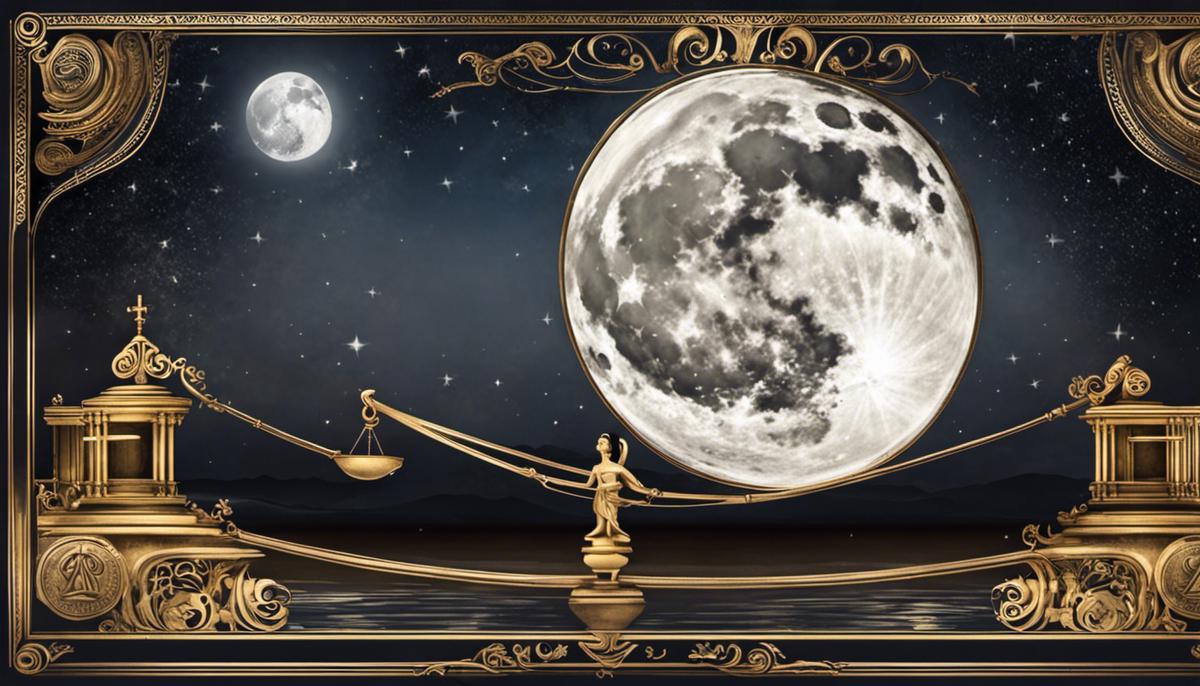 Illustration of a full moon in the sign of Libra, emphasizing balance and harmony.