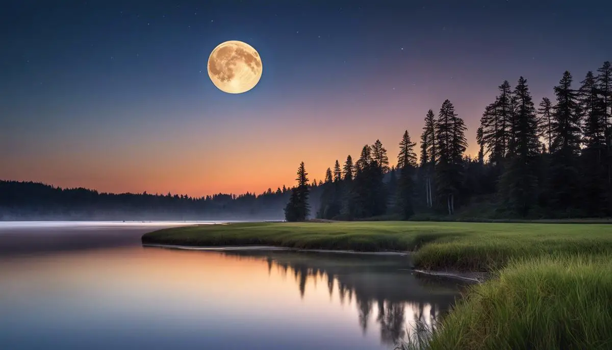 Image of a full moon casting a soft glow over a serene landscape