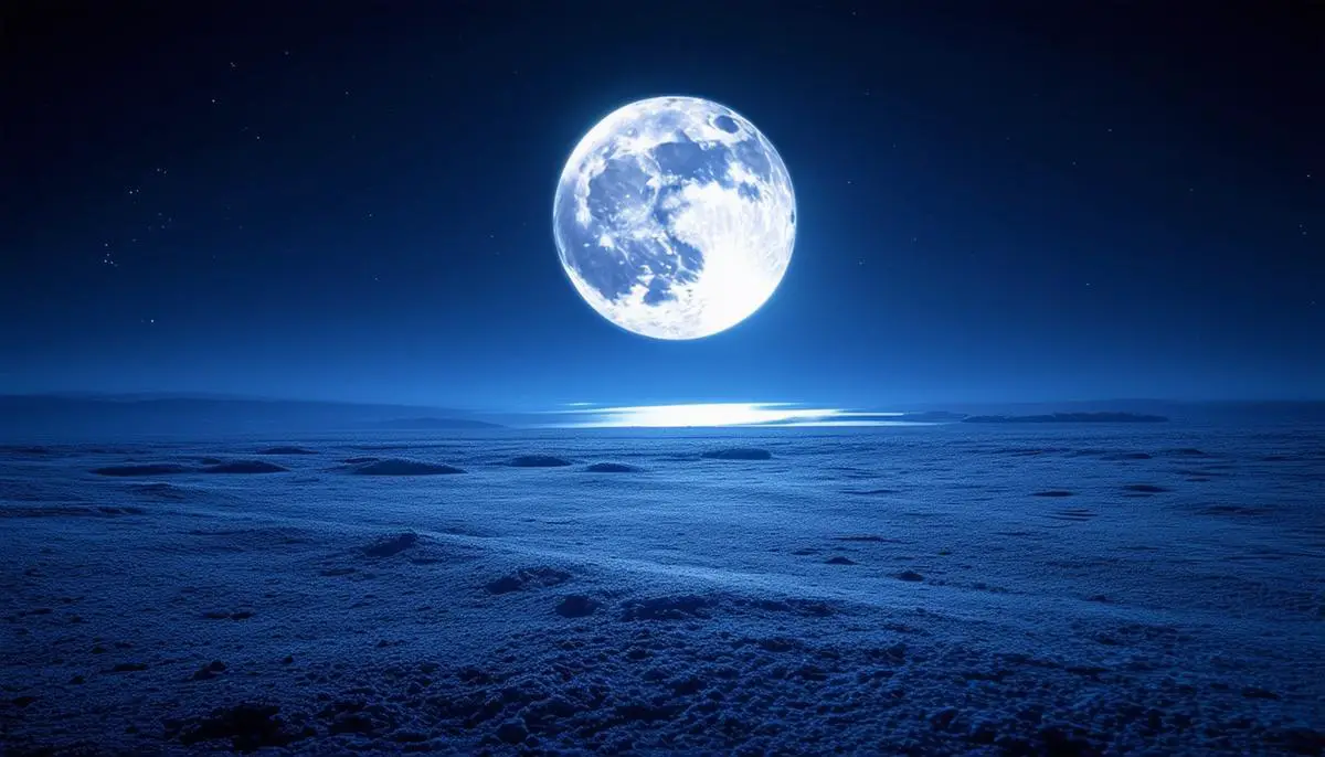 A breathtaking Full Moon illuminating the night sky, casting a soft glow over a tranquil landscape below, showcasing the Moon's mesmerizing beauty and its effect on the Earth.