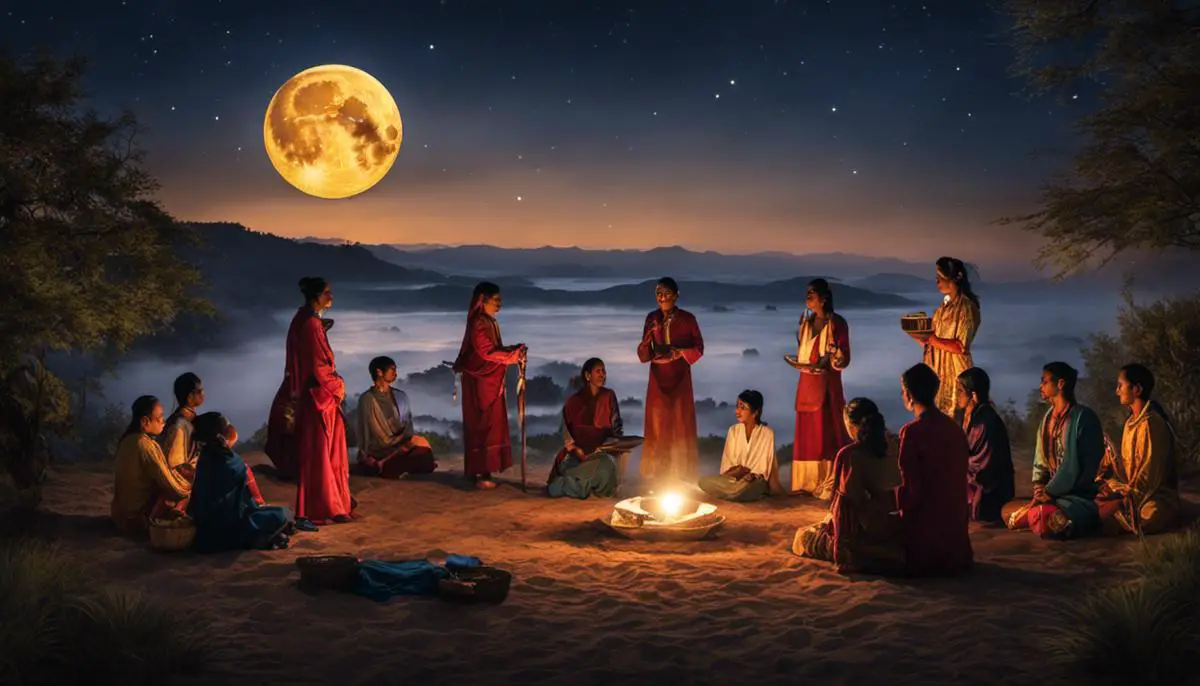 Image depicting people performing full moon rituals under the night sky