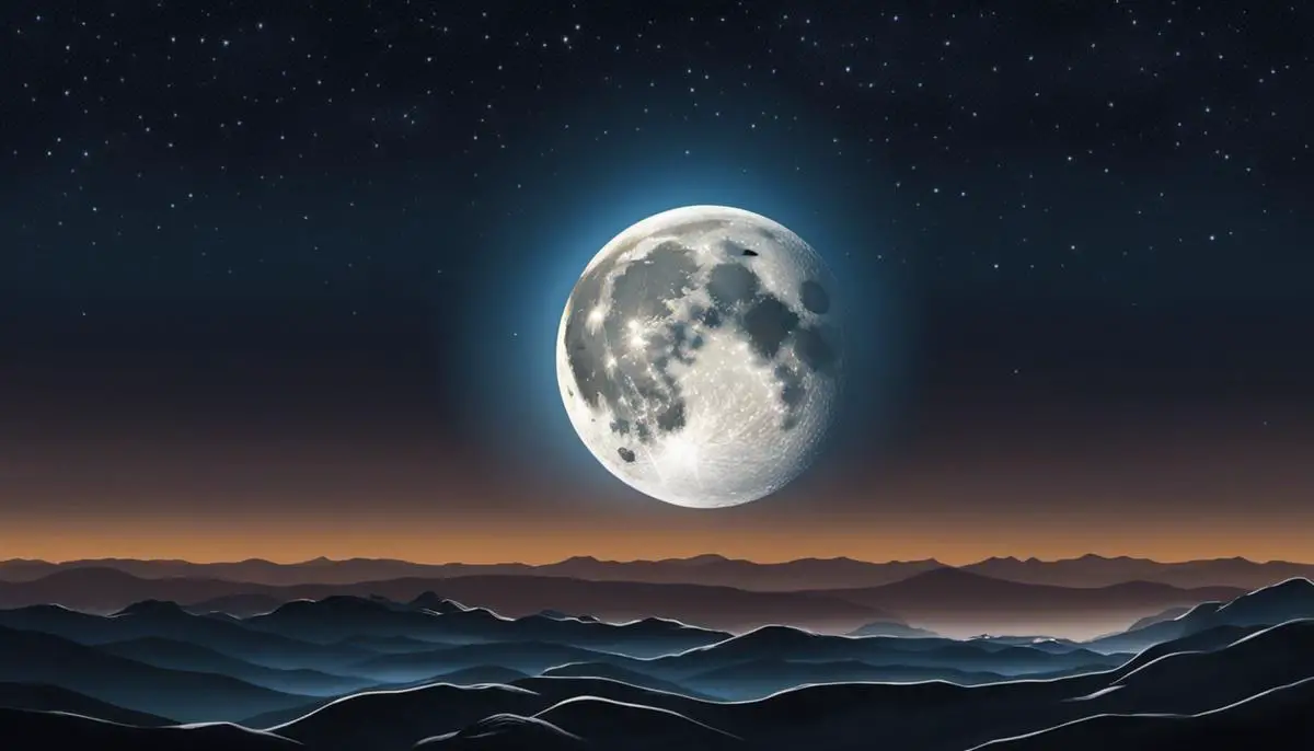 Illustration of a full moon in the night sky with shadows cast on its surface