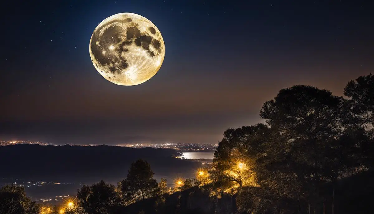 A mesmerizing image of a full moon illuminating the night sky