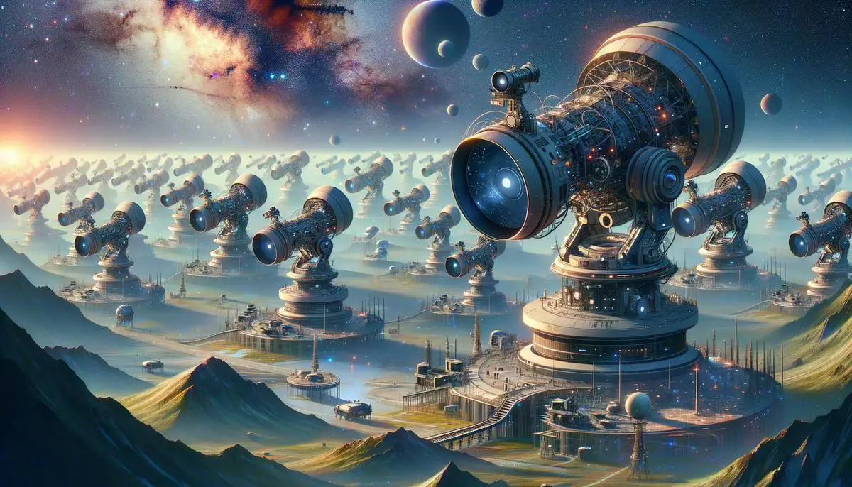 Futuristic array of telescopes working together to observe the cosmos