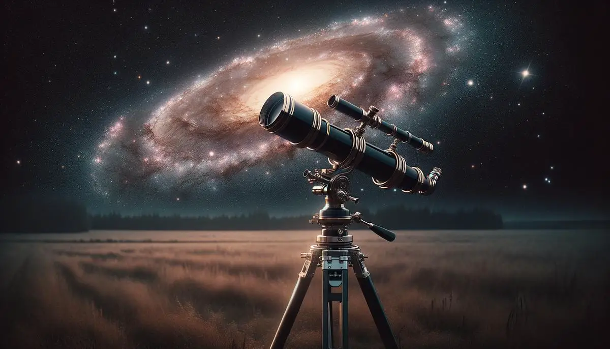 Telescope pointing towards a galaxy in the night sky for observation