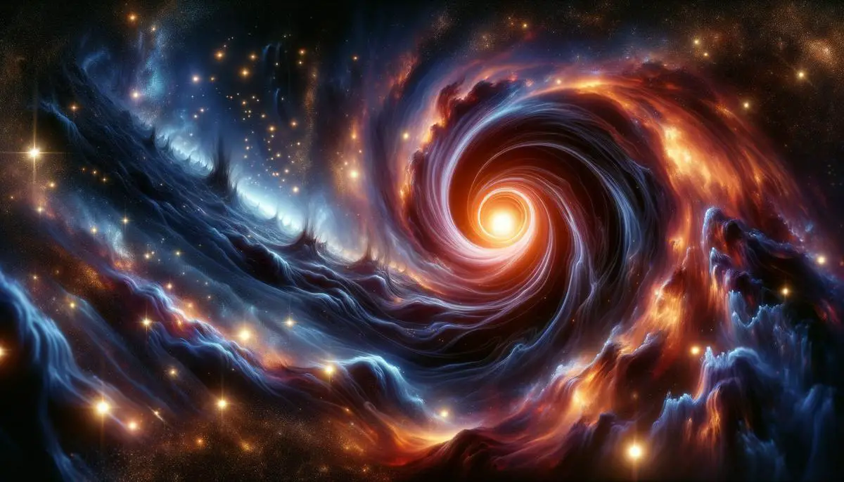 Image of black holes swirling through space, depicting their immense gravitational force and impact on galaxies