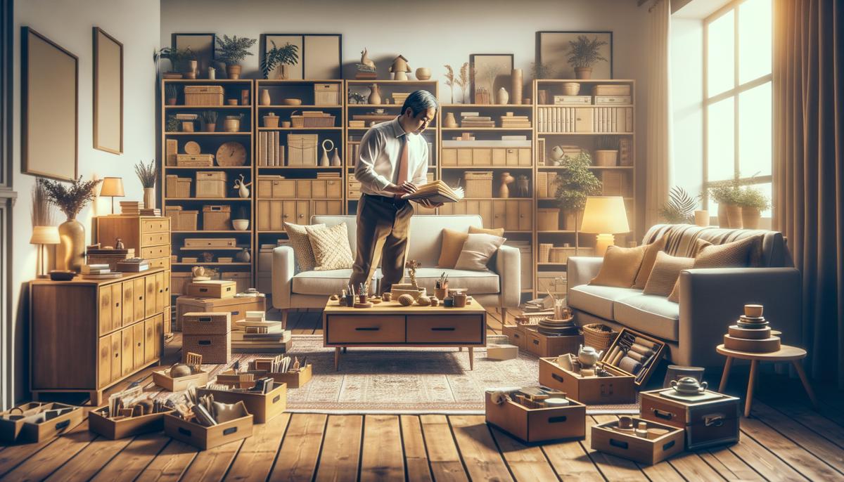 A person reorganizing and redecorating a cozy living space with Virgo influence