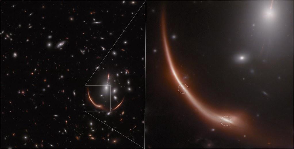 Composite image showing various experimental evidences for general relativity including gravitational lensing and Mercury's orbit