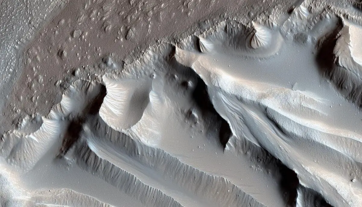 Preserved ghost dunes in Noctis Labyrinthus and Hellas Basin on Mars, showing ancient dune shapes covered by lava or water flows