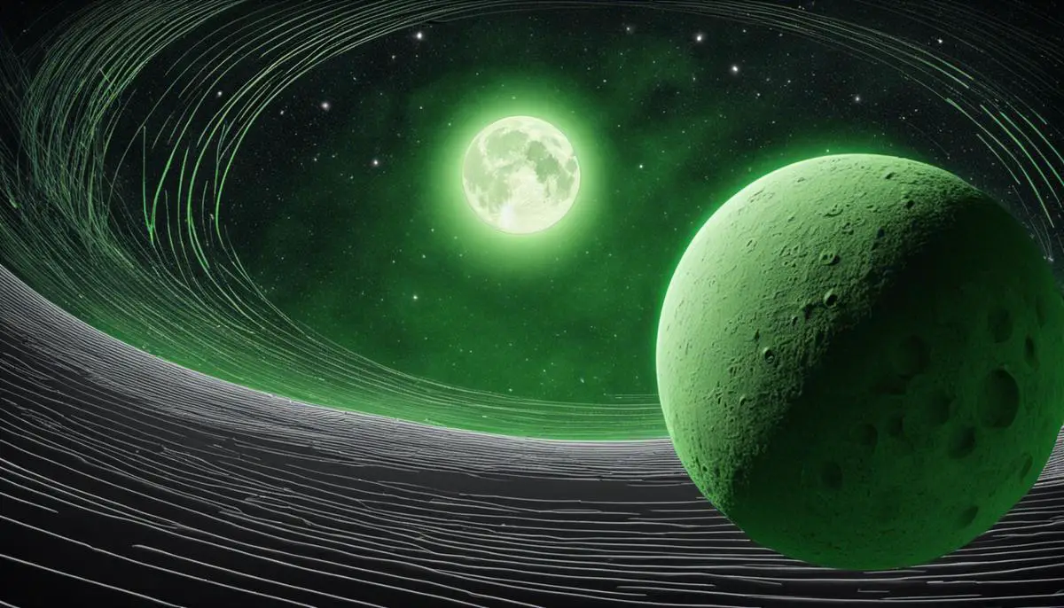 Image depicting a green moon with dashes instead of spaces