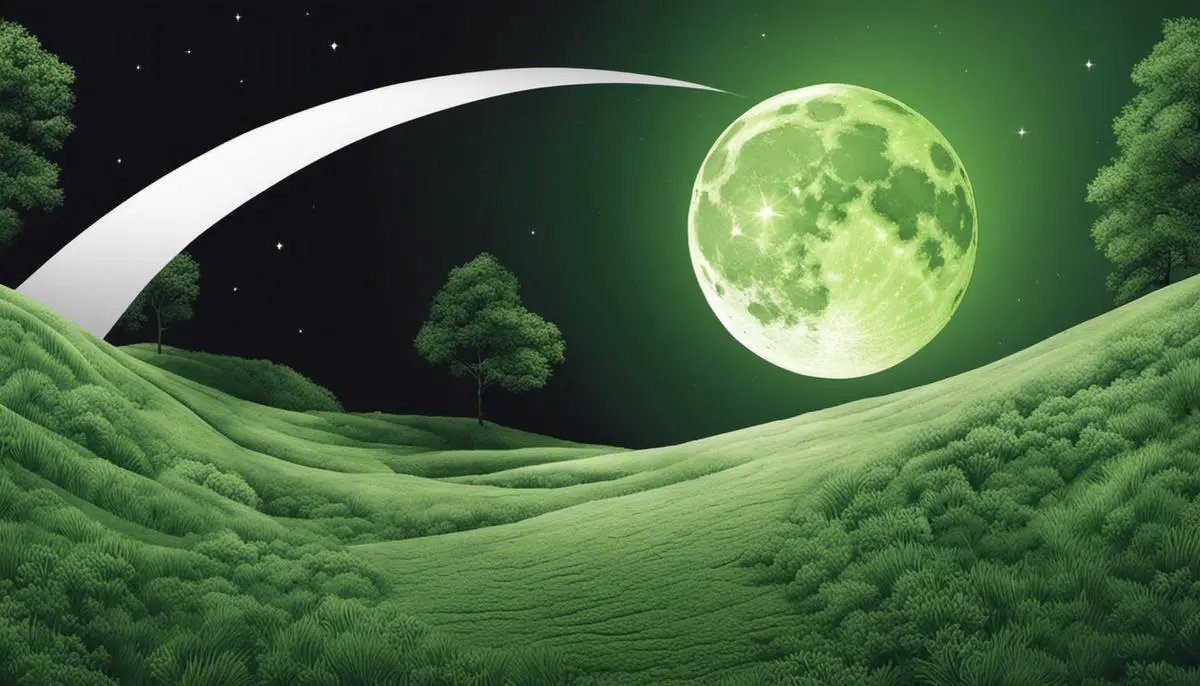 Illustration of the moon with a green tint, displaying the concept of a 'Green Moon'