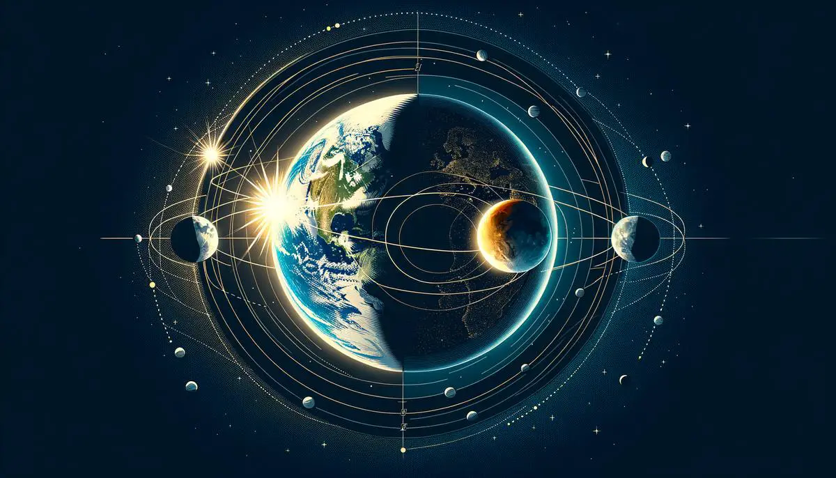 A scientific diagram illustrating the positions of the Earth, Moon, and Sun during a Harvest Moon Supermoon Eclipse, with labels removed