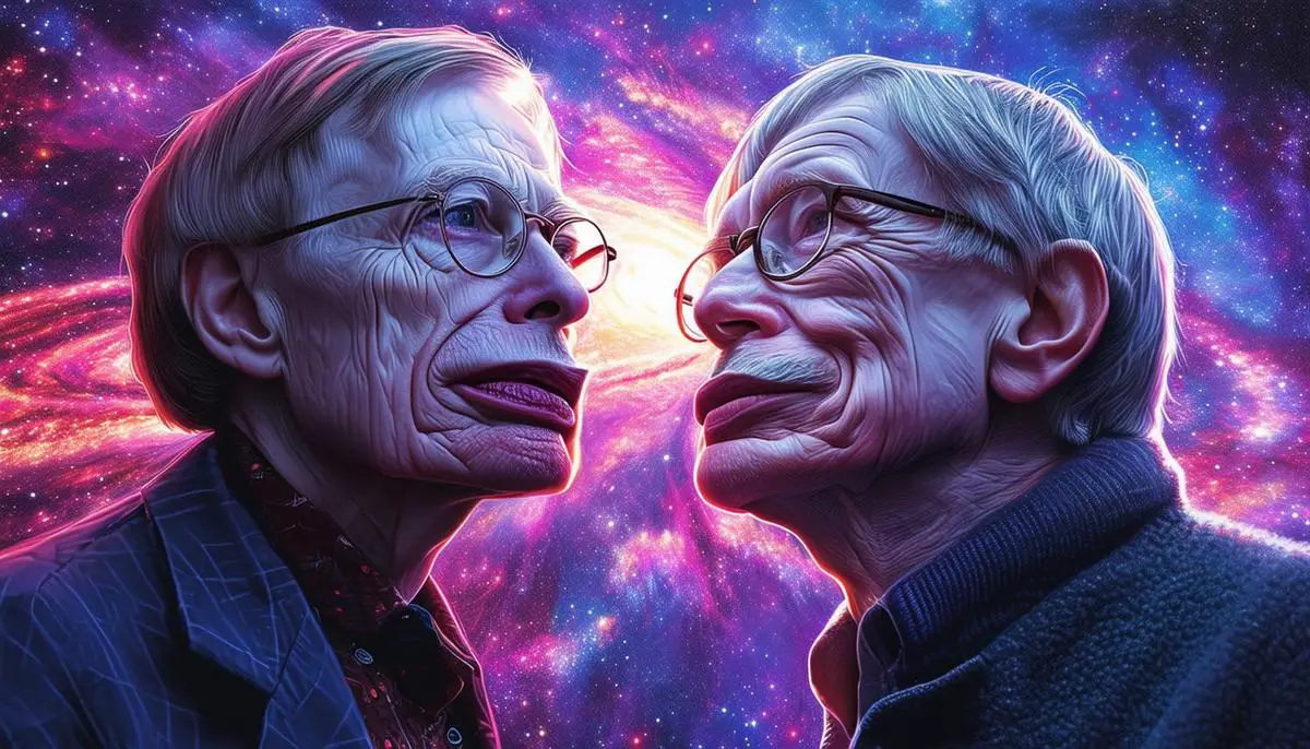 Portraits of Stephen Hawking and Thomas Hertog, the physicists who proposed the new multiverse theory