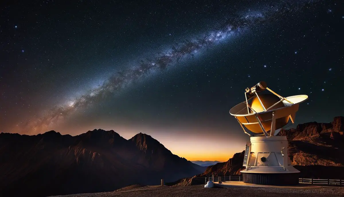 An image showing a Hetekan telescope observing the stars and planets in the night sky