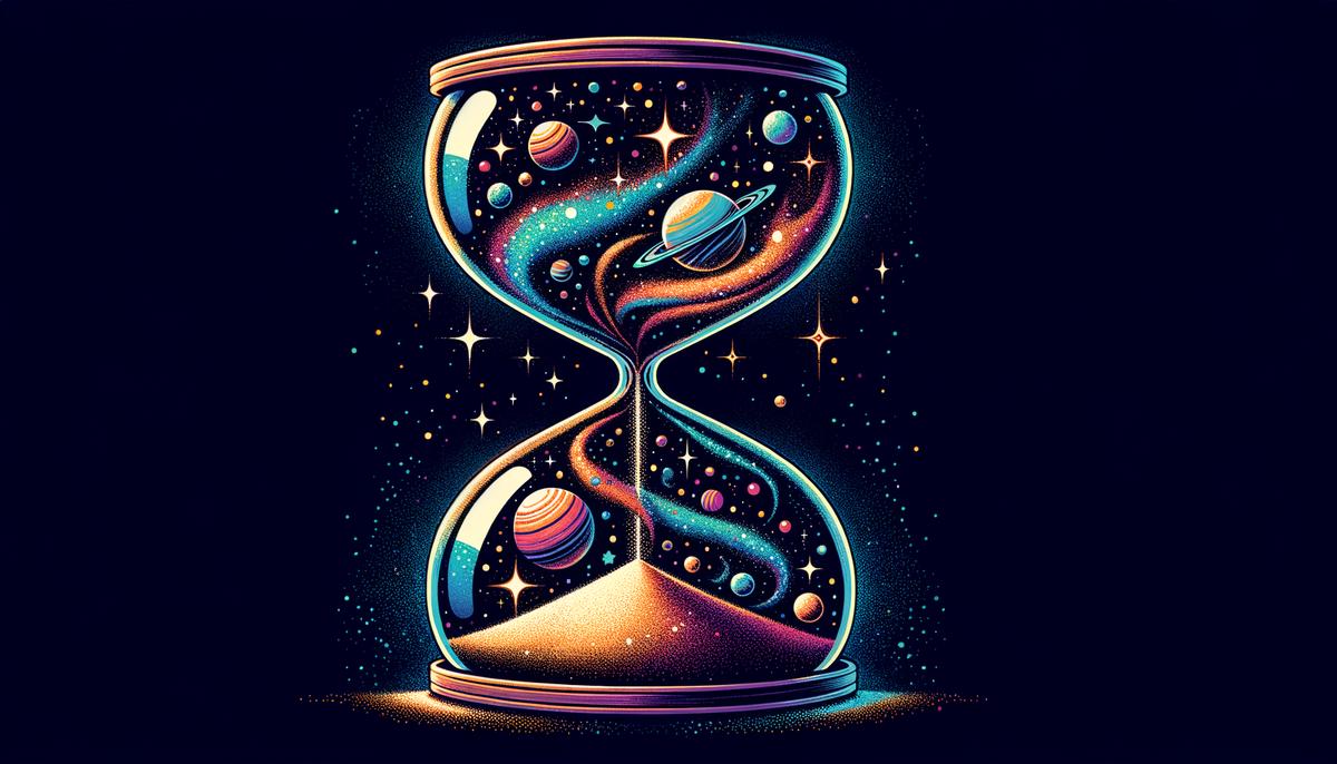 Hourglass with stars and planets in the background