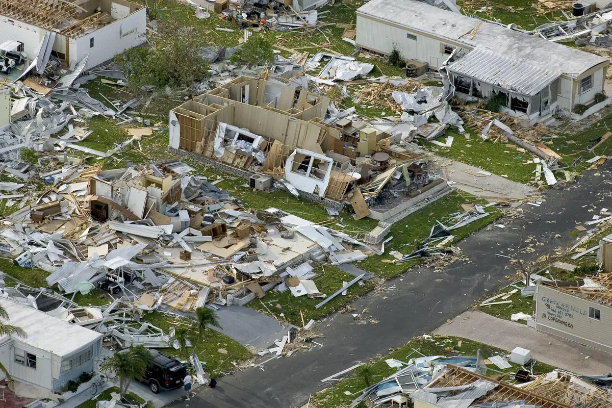 Aerial view of extensive damage caused by Hurricane Beryl in the Caribbean, showing destroyed buildings and flooded areas