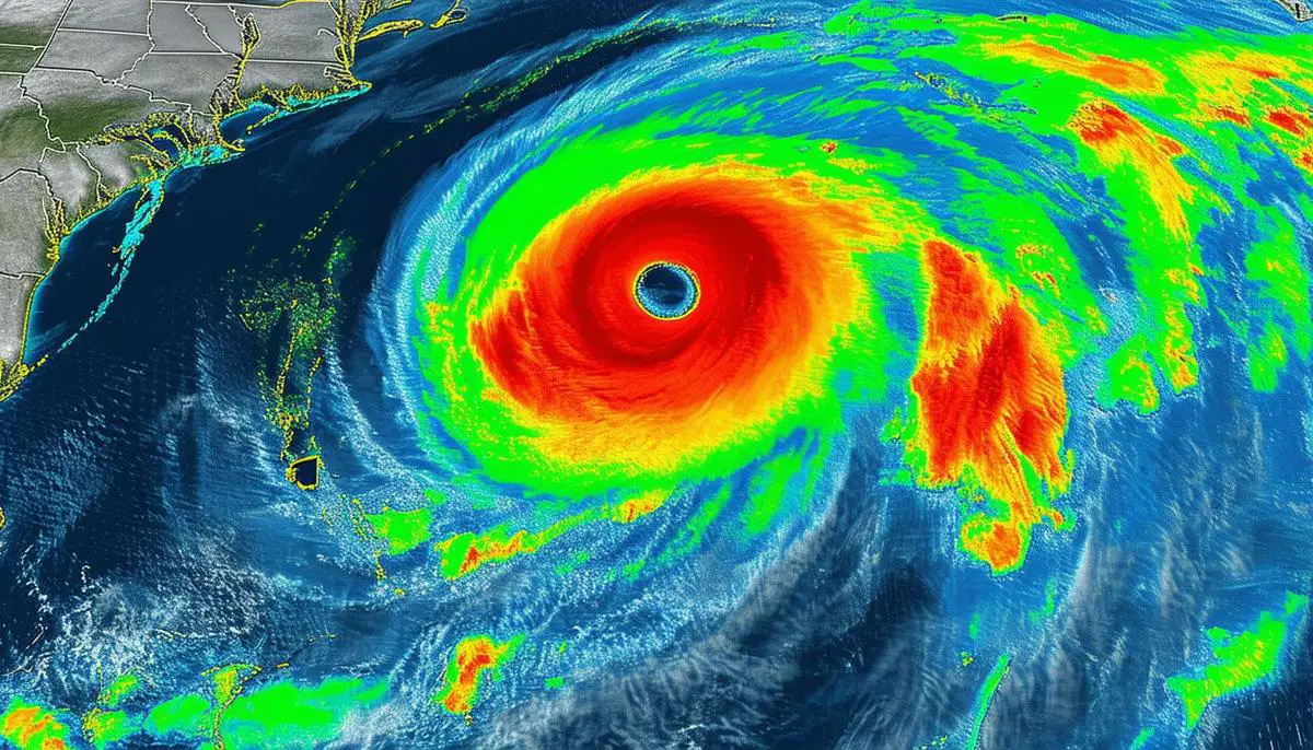 Satellite image of Hurricane Beryl at its peak intensity, with wind speed indicators showing its record-breaking 165 mph winds