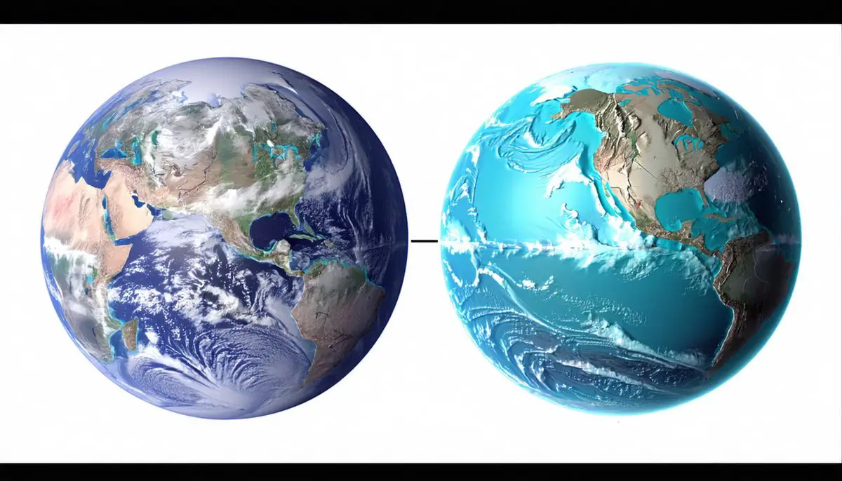 Comparison of ice mass at poles and water distribution affecting Earth's rotation