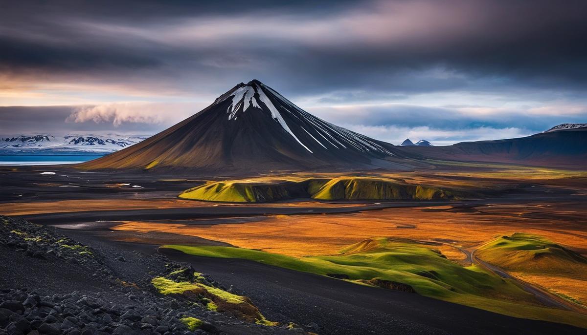 A breathtaking view of Iceland's volcanic landscapes, showcasing the raw power and beauty of its volcanoes.