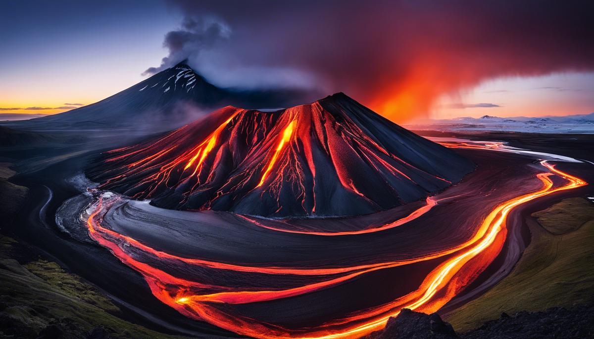A stunning image of the Icelandic volcanoes, showcasing the power and beauty of these natural wonders.