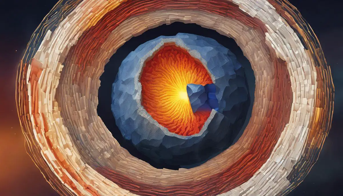 An illustration of the inner core's crystallization process, showing the release of latent heat and lighter elements