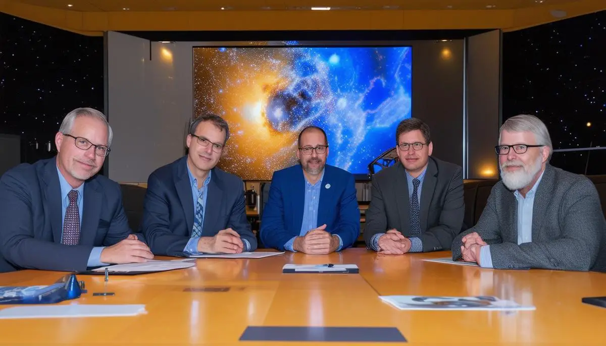 Representatives from NASA, ESA, and CSA working together on the James Webb Space Telescope project