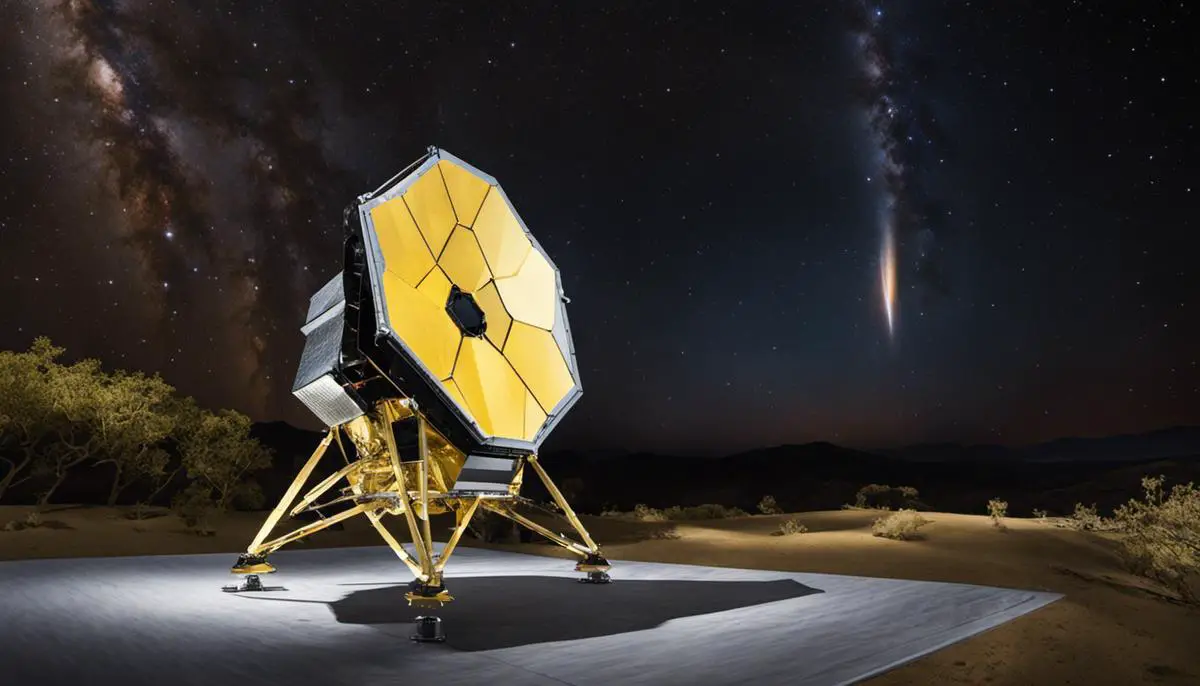 Image of the James Webb Space Telescope illustrating its size and complexity