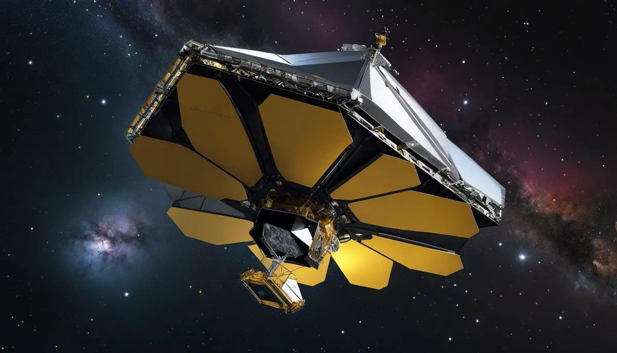 An image showcasing the James Webb Space Telescope, highlighting its main structure and components.