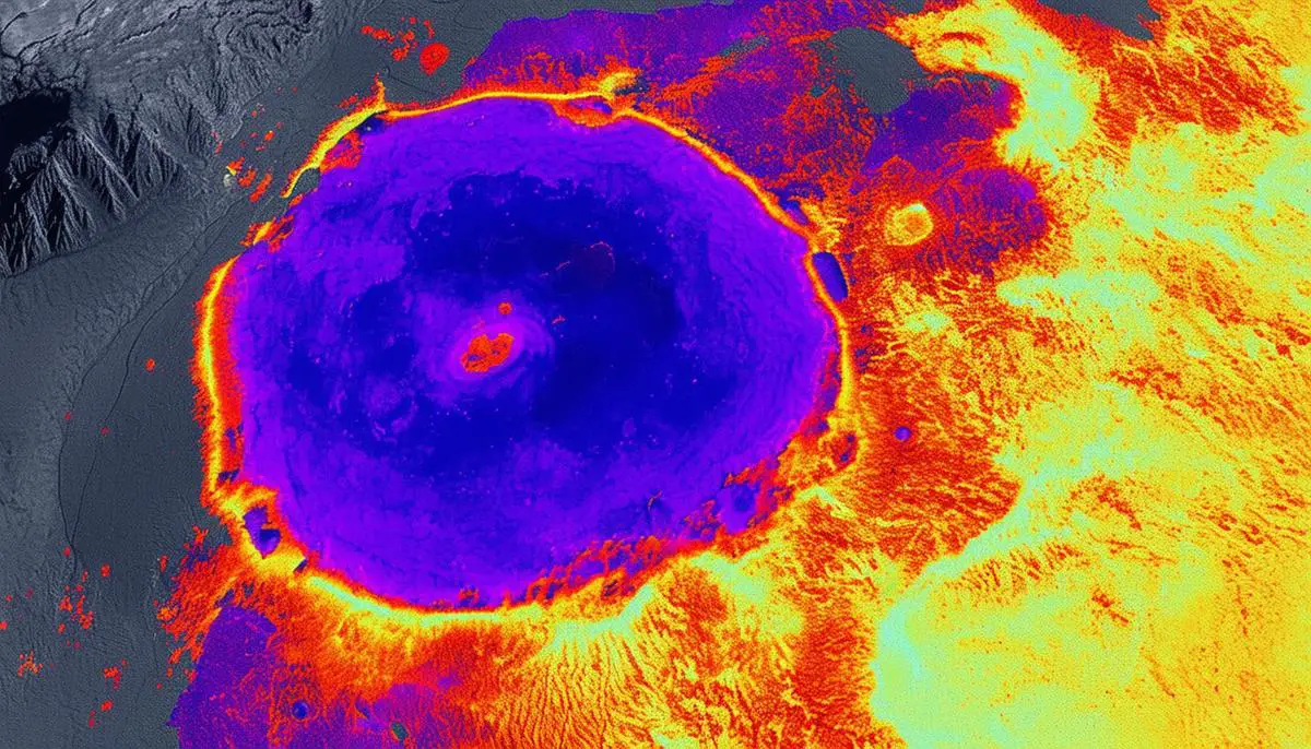 A thermal infrared image of Io's Loki Patera captured by JIRAM, showing intense heat signatures of volcanic activity