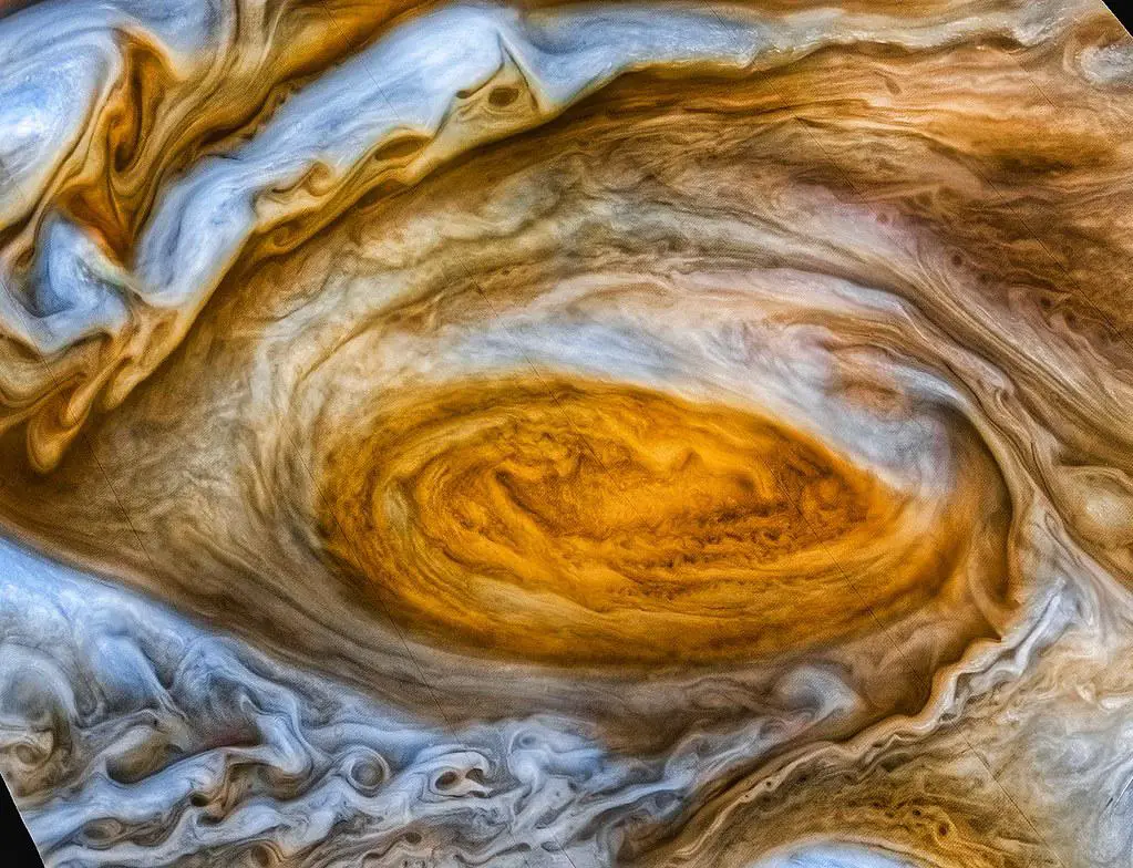 Close-up view of Jupiter's Great Red Spot as captured by Voyager 1